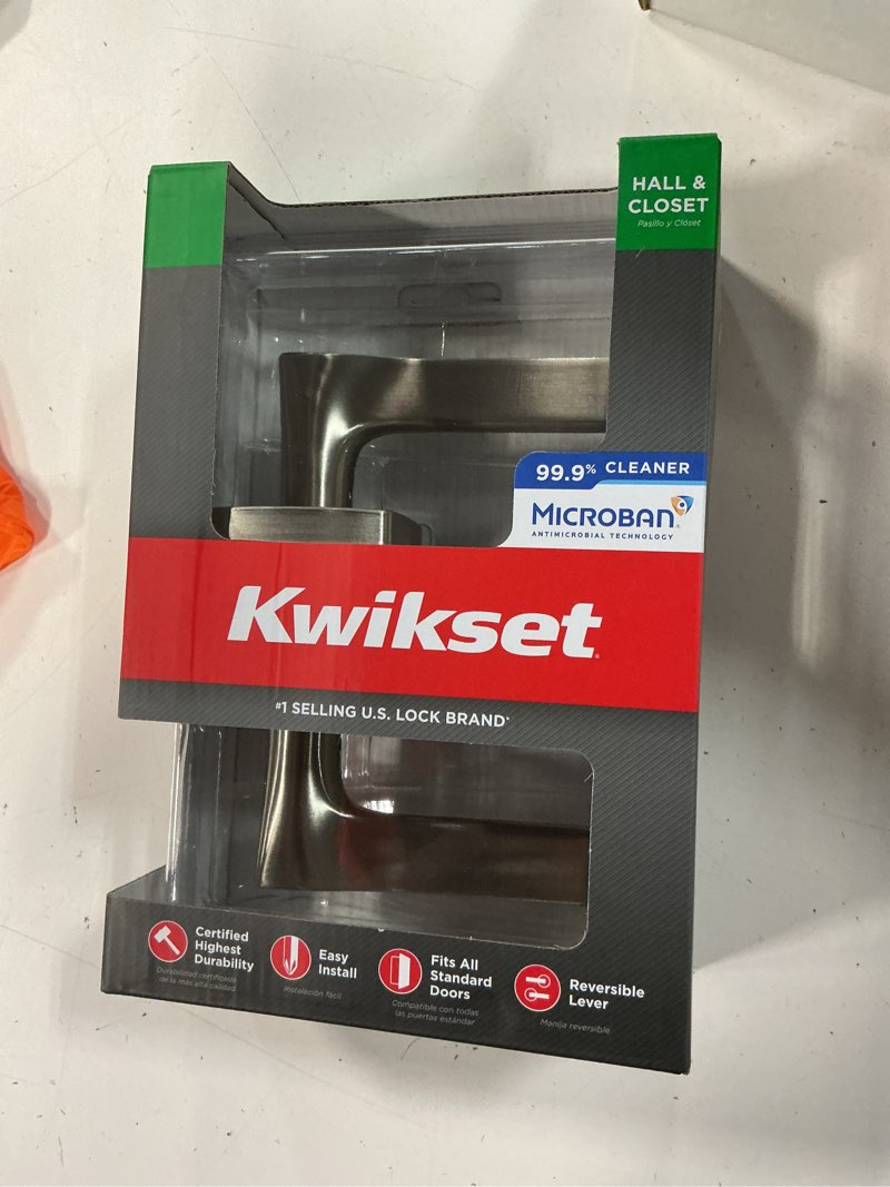 Condition photo showing New/Like New for kwikset signature series tripoli satin nickel interior hall/closet passage door handle