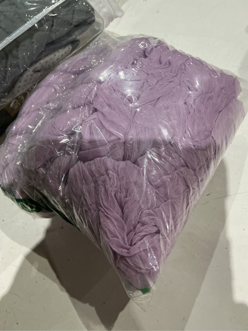 Condition photo showing As Is for 8 pack lilac cheesecloth table runner 10ft long boho gauze fabric table runner vintage rustic sheer runners for wedding party bridal baby shower table decorations lilac 8