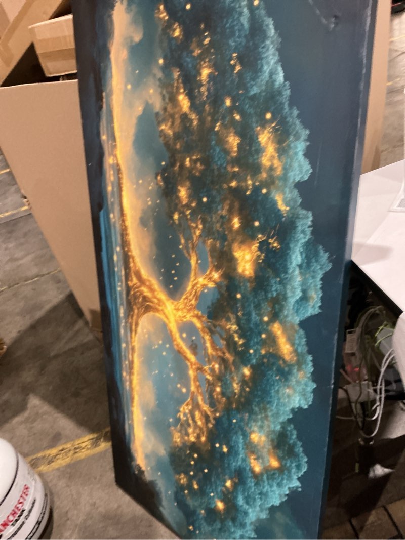 Condition photo showing Good Condition for canvas wall art decor artwork for walls green wall art decor tree of life wall art for living room wall art paintings prints gold tree wall decor art art work for room home office wall decor 24" x 48" qls-a wrapped canvas 24l" x 48w"