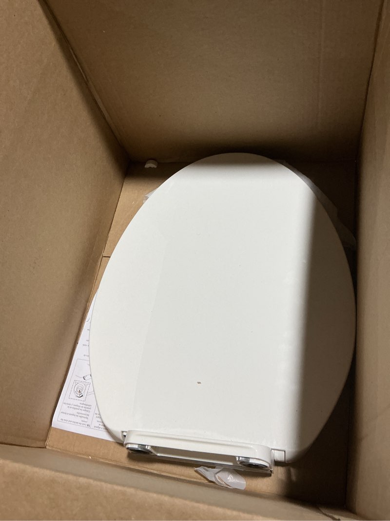 Condition photo showing As Is for KOHLER K-26801-0 Impro ReadyLatch Quiet Close Elongated Toilet Seat, White Toilet Seat, Grip-Tight Bumpers, New Home Essentials, Slam Prevention White Elongated