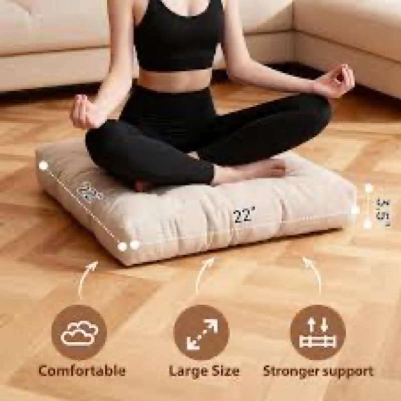 Tiita Floor Pillow Cushion, 22 inch Round Seat Cushion, Outdoor Floor Pad, Meditation Cushion for Yoga Living Room Sofa Balcony, Beige (5 count)
