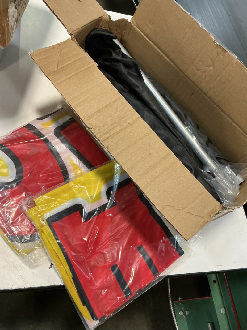 Condition photo showing Good Condition for 2 pack 8ft open house feather flags with poles & ground spikes, outdoor real estate advertising banners with carry bags, eye-catching directional signs for realtor open house events (yellow)