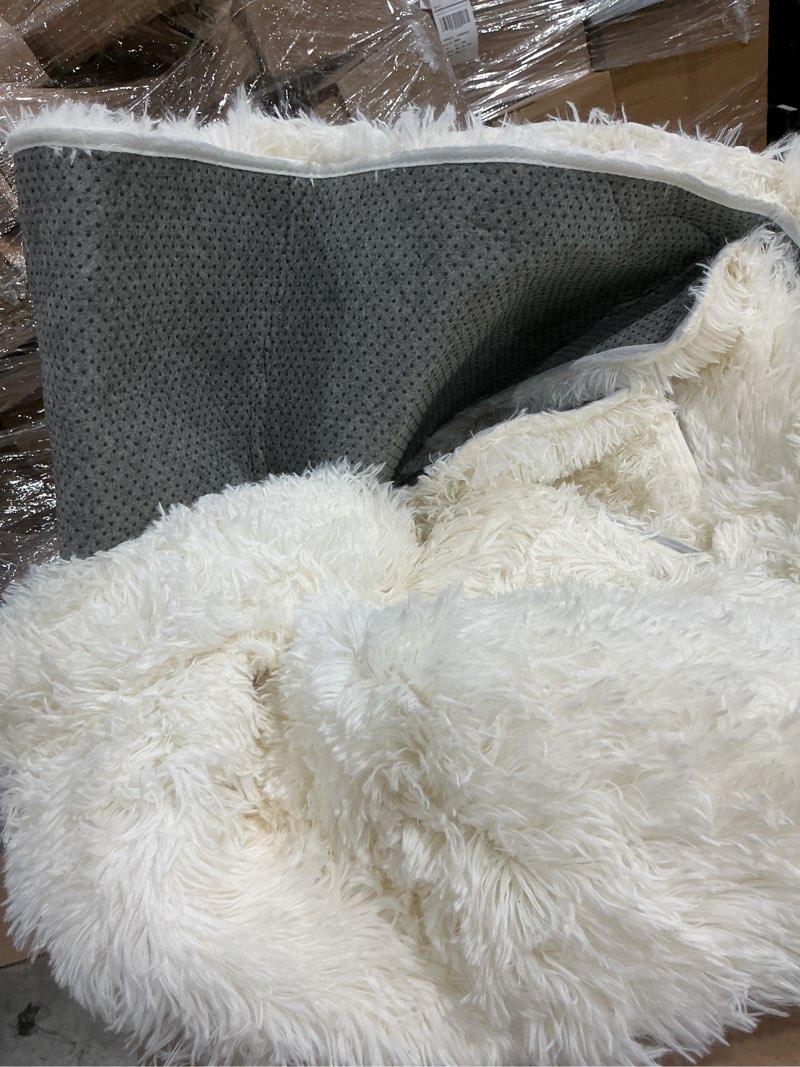 Condition photo showing As Is for area rugs 9x12 living room, ultra soft shaggy fluffy rug for bedroom, upgrade non-slip fuzzy high pile plush large rugs for nursery boys girls kids room modern indoor home decor, cream white 9x12ft cream white