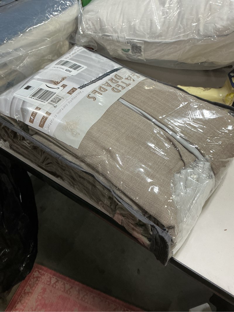 Condition photo showing Good Condition for Viral Thick Burlap 102 Inch Long Patio Sliding Door Curtains, Country Pinch Pleated Taupe Natural Linen Double Layer Blackout Curtain Soundproof Privacy Cottagecore Window Drapes 2 Panel Burlywood Birch 40"W x 102"L (Pack of 2)