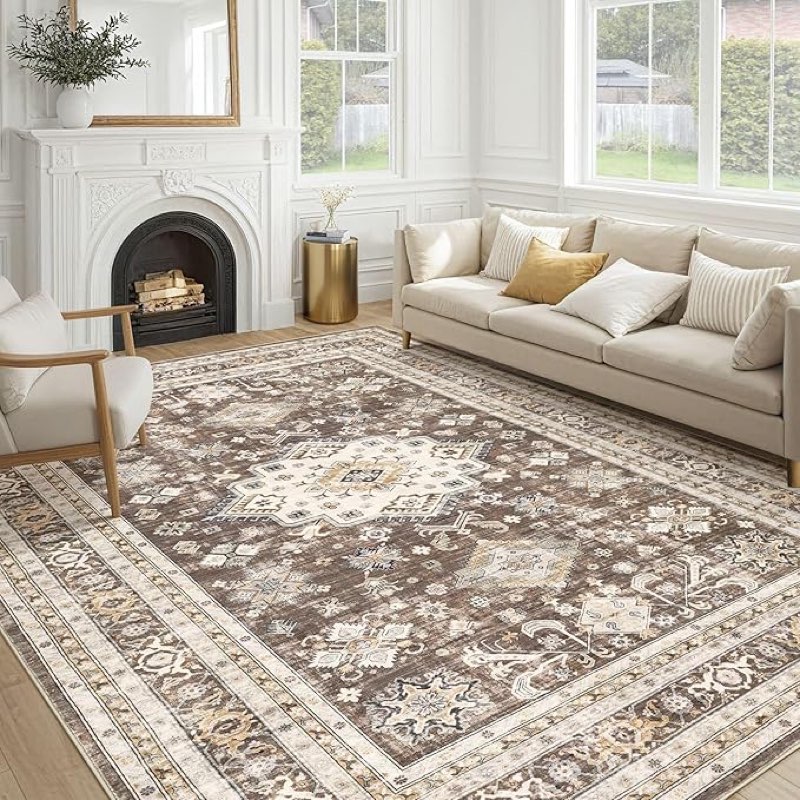 Indoor Floor Accent Carpet for Home Office House Decor - Dark Brown, 5x7