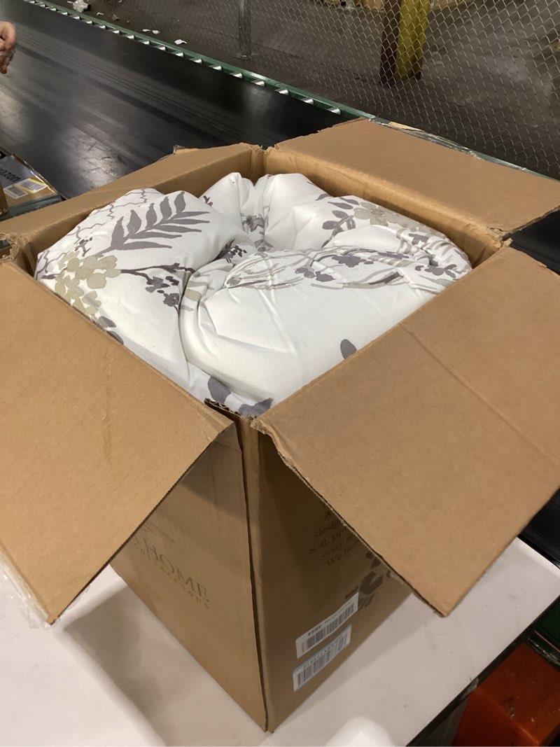 Condition photo showing Good Condition for levtex home pisa reversible king/cal king comforter set (106x94in) with 2 pillowcases (36x20in) - floral peacock - grey, taupe - 100% cotton king size comforter set - soft, pre-washed comforter king