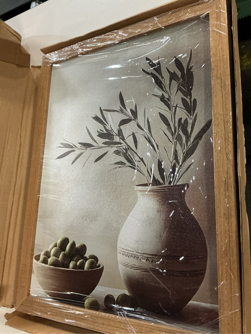 Condition photo showing New/Like New for 3pcs wooden framed tree botanical canvas wall art mediterranean olive branch painting prints poster, rustic farmhouse neutral picture decor for living room bedroom kitchen dining room 12x16in olive branch painting 12x16 inches