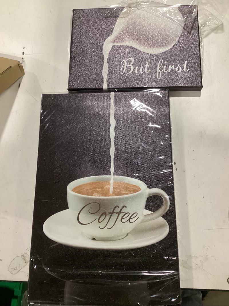 Condition photo showing Good Condition for Pinetree Art Coffee Bar Wall Decor - But First Coffee Sign - Kitchen Canvas Wall Art for Modern Home Dining Room
