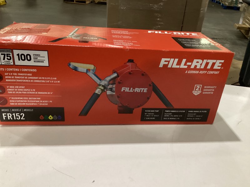 Condition photo showing New/Like New for Fill-Rite FR152 Piston Hand Pump with Hose & Nozzle Spout, Red Piston Pump w/Accessories