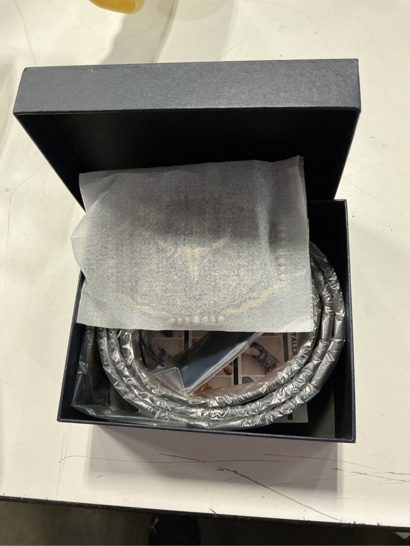 Condition photo showing New/Like New for bison denim men's western cowboy belt with big printed engraved buckle strap adjustable nk0056g-black belt 39"-41"