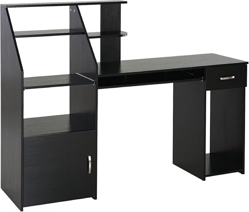 *incomplete*missing box 2*HOMCOM Computer Desk with Sliding Keyboard & Storage Shelves, Cabinet and Drawer, Home Office Gaming Table Workstation, Black Wood Grain