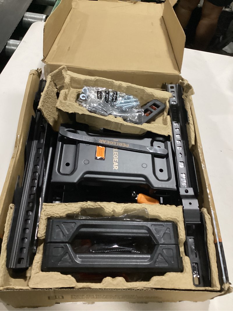 Condition photo showing As Is for similar to  perlegear full motion tv wall mount for 26-74 inch tvs, height adjustable tv mount, pre-assembled wall mount tv bracket with tool-free tilt, swivel, fits 16” studs, 99 lbs, max vesa 400x400mm, pgmf21 26-74 inch full motion tv wall mount