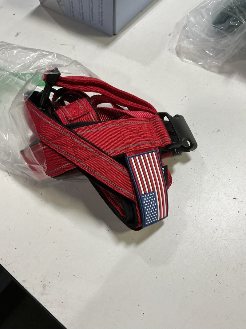 Condition photo showing Good Condition for annchwool no pull dog harness with padded handle+5 ft leash,reflective strip escape proof and quick fit to adjust dog harness,easy for training walking for small & medium and large dogs(red-set,l) l red set