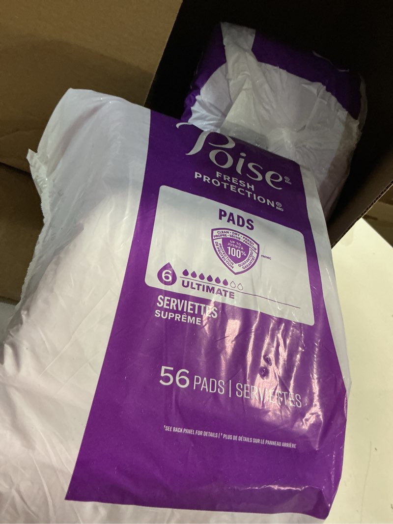 Condition photo showing Good Condition for poise incontinence & postpartum pads for bladder leaks, 4 drop moderate absorbency, regular length, 132 count, packaging may vary regular 132