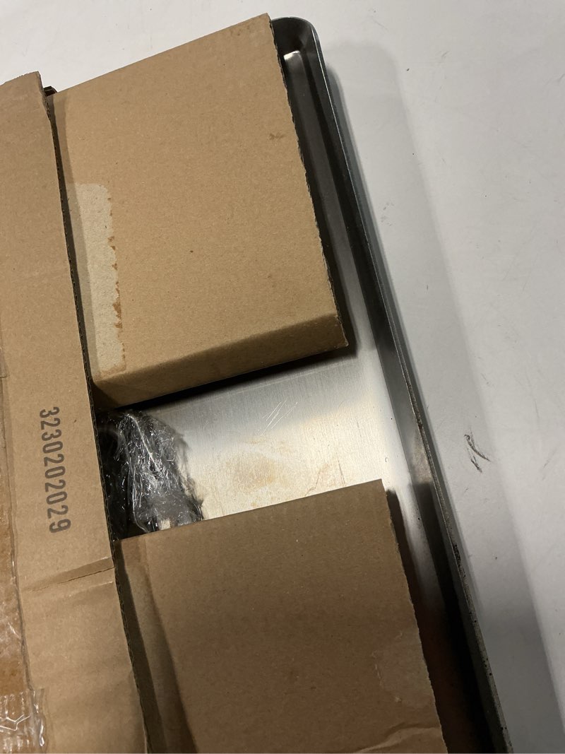 Condition photo showing As Is for Stainless Steel Double Griddle for Gas or Electric Double Burner Cooktop, 18'' x 11.5'' Non-Stick Stove Top Flat Griddle Grill Pan Skillet for Indoor Medium or Low Heat Dual Burner Stove