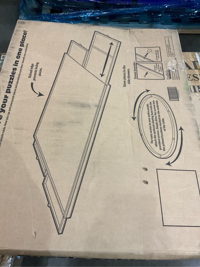 Condition photo showing As Is for Buffalo Games - Puzzle Table - Jumbo Size for Standard 2000pc Jigsaw Puzzles - 40"x 31" Working Area - Drawers with Dividers - One Removable Edge - Preassembled Except Drawer Handles Jumbo Puzzle Table