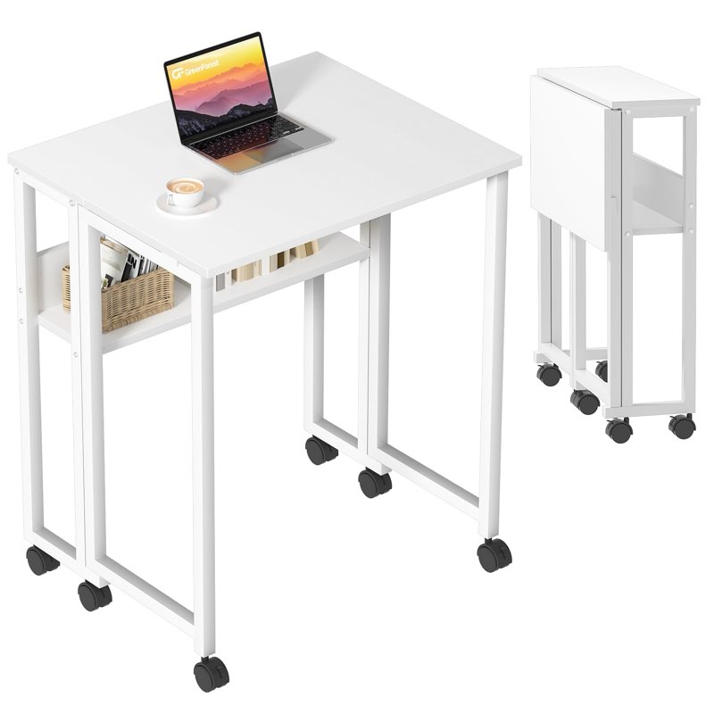 Home Office Foldable Writing Desk with Wheels Mobile Foldable Computer Sturdy Desk