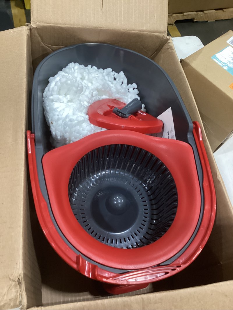 Condition photo showing As Is for o-cedar easywring microfiber spin mop & bucket floor cleaning system + 3 extra refills (4 refills included) spin mop bucket with 3 extra refills