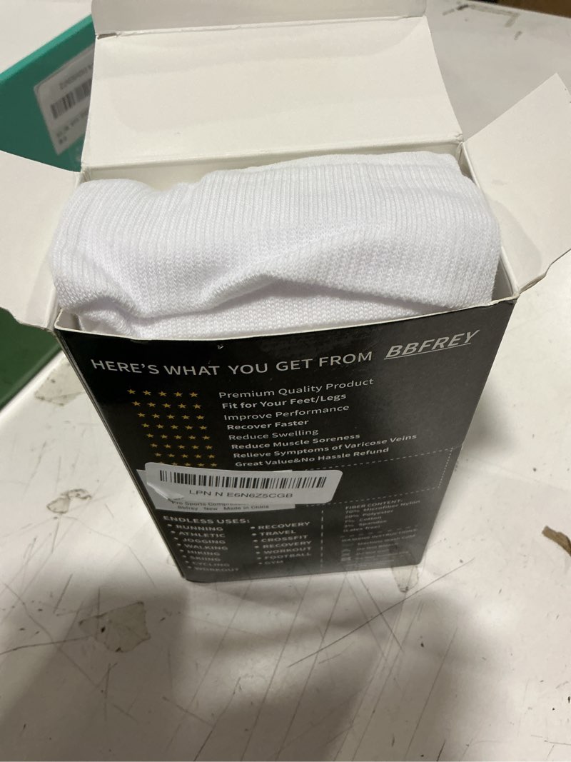 Condition photo showing New/Like New for 3 pairs easy on/off compression socks - 15-20 mmhg moderate support socks with cushioned sole and seamless toe large-x-large 3 pairs - white