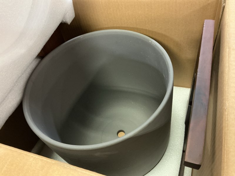Condition photo showing Good Condition for le tauci 12 inch planter with acacia wood stand, ceramic large plant pot for indoor plants, cylinder pots with drainage hole and plug, charcoal gray charcoal gray 12 inch