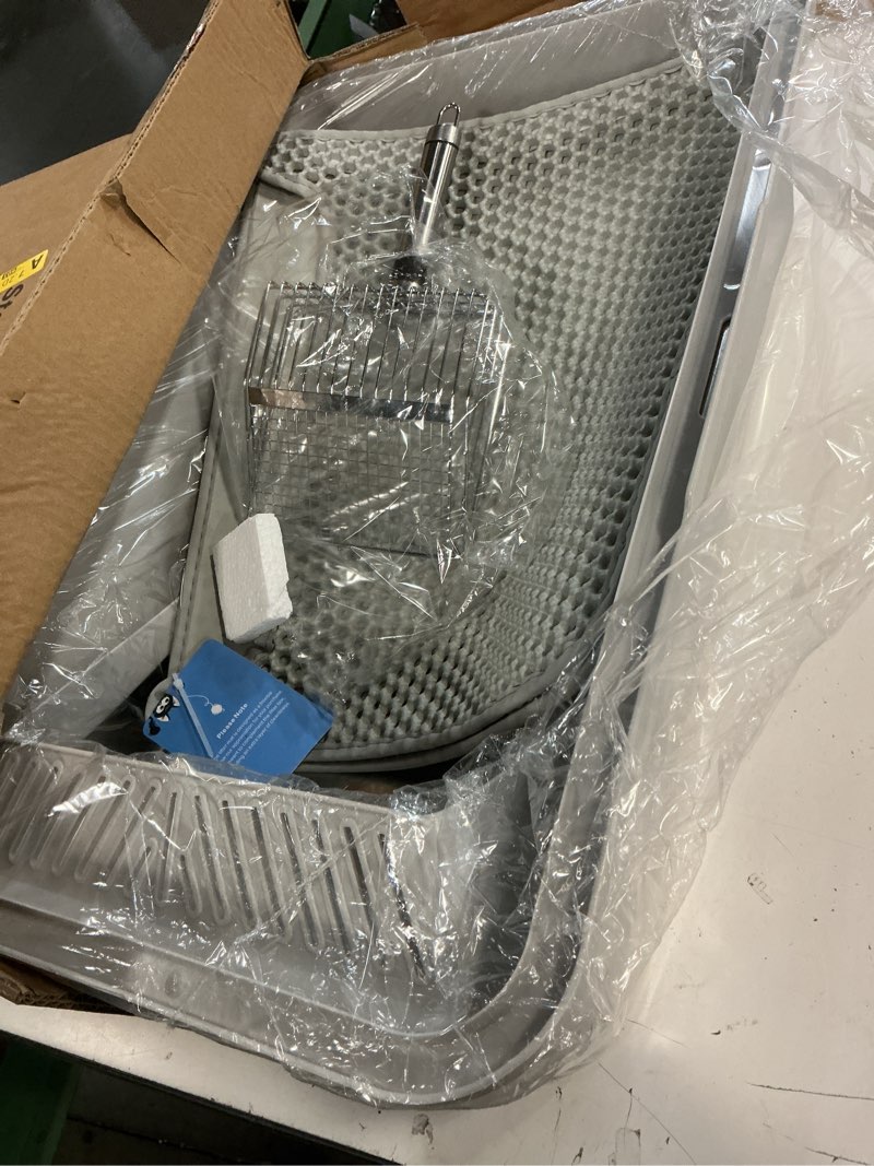 Condition photo showing Good Condition for stainless steel litter box | xl enclosed cat litter boxes with lid for big cats | high sided, anti-urine leakage | non-stick bottom & includes litter mat & metal scoop