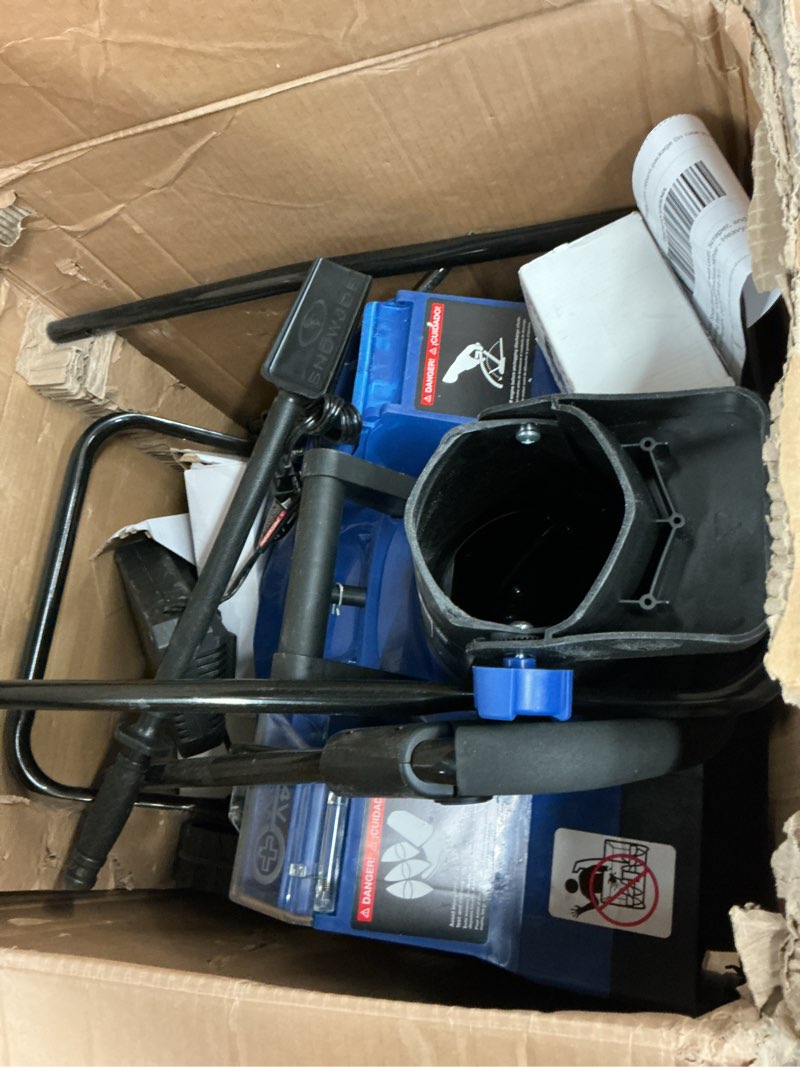 Condition photo showing As Is for Snow Joe 48V Cordless Snow Blower Kit with Cover, Scraper & LED Headlight, 1200W Brushless Motor, 2x 4Ah Batteries & Charger, 18" Clearing Path - Ice Removal for Driveways & Sidewalks, 24V-X2-SB18-TV1