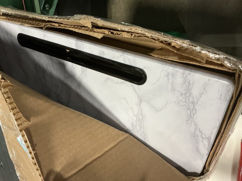 Condition photo showing Good Condition for tv tray, folding tv dinner table, adjustable small c-shaped end tray for eating, foldable slide under couch side table for recliner, living room, bedroom,no assembly required(white marble) white marble 1pc