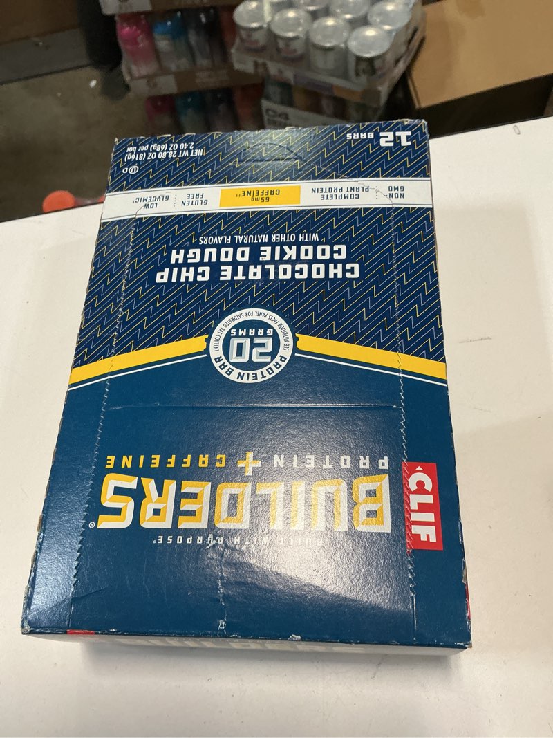 Condition photo showing New/Like New for ( 10/04/26) CLIF BUILDERS + Caffeine Protein Bars - Chocolate Chip Cookie Dough Flavor - 20g Plant Based Protein - Gluten Free - Non-GMO - Low Glycemic - No Artificial Sweeteners - 2.4 oz. (12 Pack) Chocolate Chip Cookie Dough 1 Count (Pack of 12)