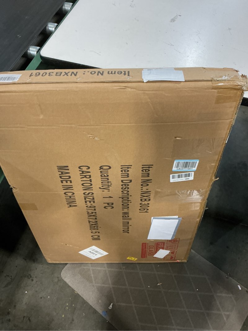 Condition photo showing New/Like New for black bathroom mirror, 36''x24'' rectangle decorative wall mirrors with geometric metal frame for bathroom, living room, bedroom, entrance, expands space, horizontal/vertical black 36"l x 24"w