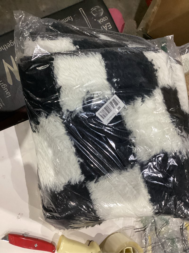 Condition photo showing As Is for Soft Black and White Checkered Rug Runners 3x10 Ft Shaggy Fluffy Rug for Living Room Hallway Bedroom Bedside Shag Fuzzy Floor Carpet for Kids Girls Boys Room Nursery Dorm Black and White 10' x 3' (Runner)