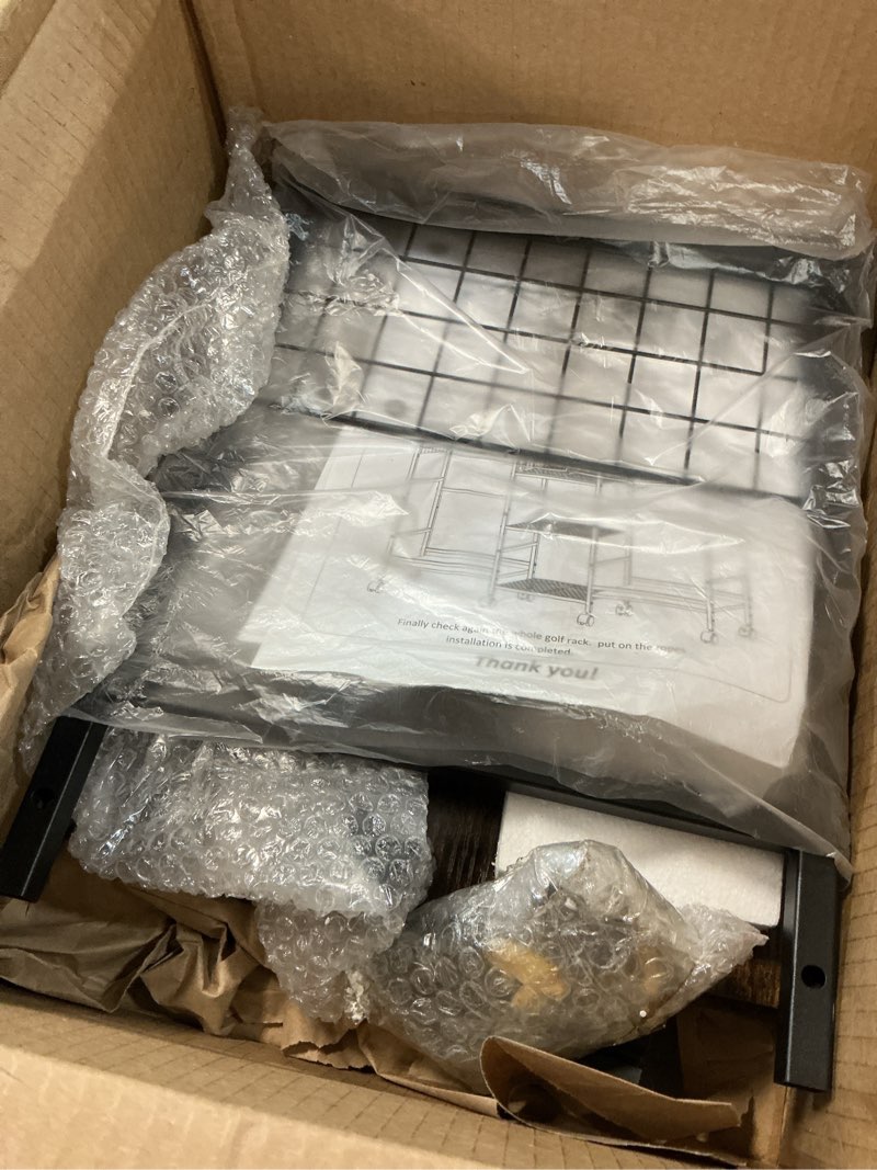 Condition photo showing As Is for golf bag storage rack for garage with wheels, organizer for golf bag and equipment accessories, golf organizer stand ideal for home, garage, club, shed, basement - sturdy and durable (black) 2 bags