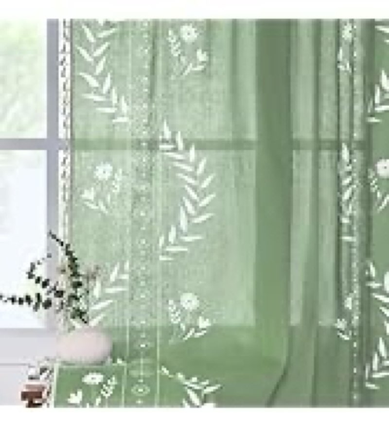 KOEXM Floral Linen Sage Green Curtains with Tassel Long Farmhouse Semi Sheer Living Room Curtains fo