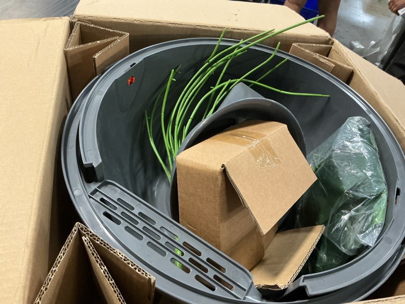 Condition photo showing Good Condition for three-section hidden cat litter box, stainless steel litter box, cat litter box hidden with faux plant & scoop, vented filter for odor control, hidden litter box furniture, home decor