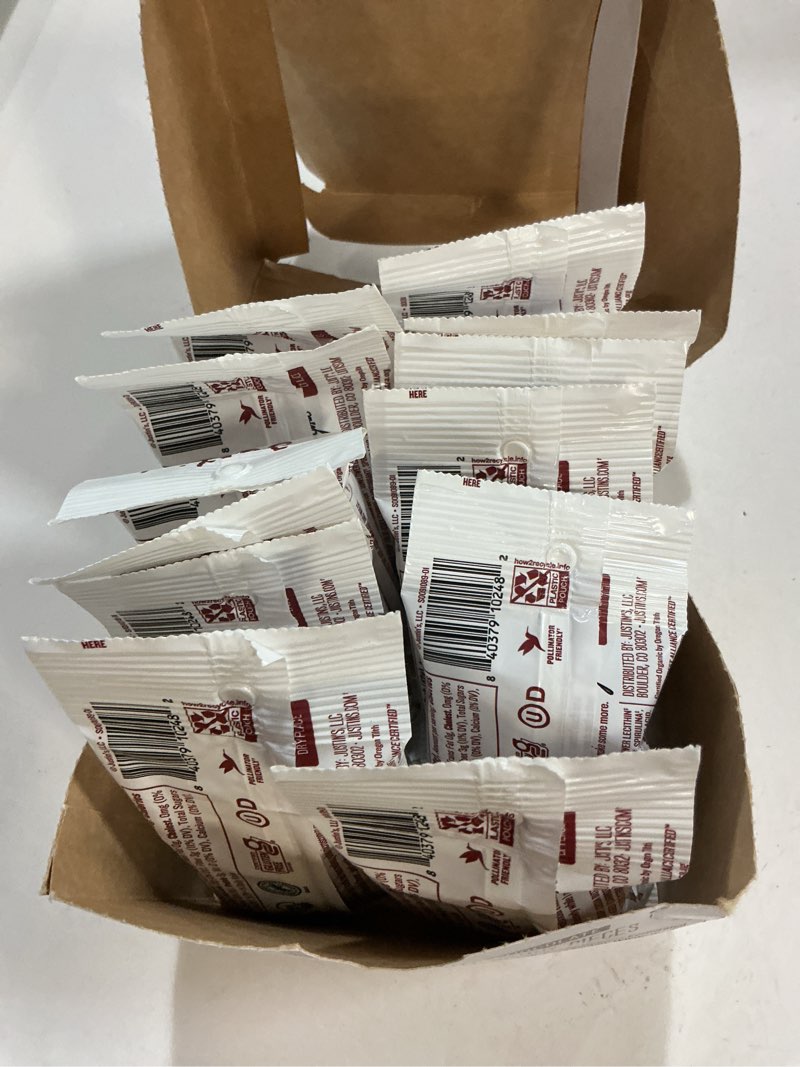 Condition photo showing New/Like New for Best by :04/23/26) Justin's Dark Chocolate Peanut Candy Pieces 12pk of 1.5oz bags Organic, Gluten Free, Non-GMO, Responsibly Source, Rainforest Alliance Certified Cocoa