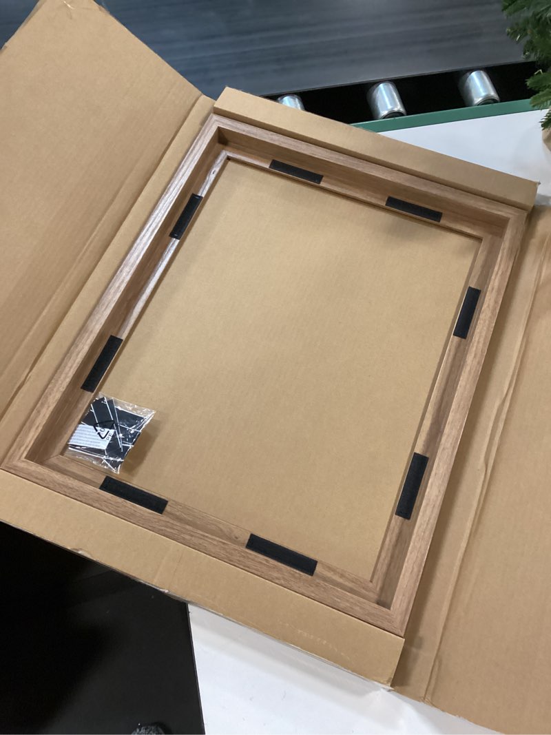 Condition photo showing Good Condition for MCS Canvas Float Frames 16x20 Frame, Walnut Woodgrain for Finished Canvases, Vertical & Horizontal Wall Hanging Large with Adhesive for Canvas Paintings (1-Pack) 16X20 Walnut Woodgrain