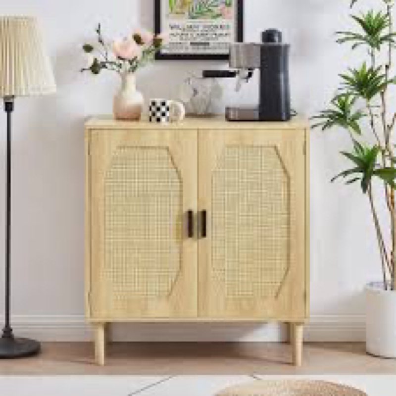 Kitchen Storage Cabinets With Rattan Decorative Doors