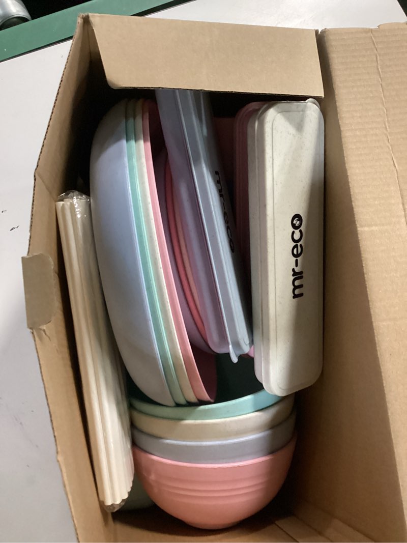 Condition photo showing As Is for 18pcs wheat straw dinnerware sets,hxypn unbreakable reusable dinnerware set | kitchen cups plates and bowls sets dishwasher microwave safe plates
