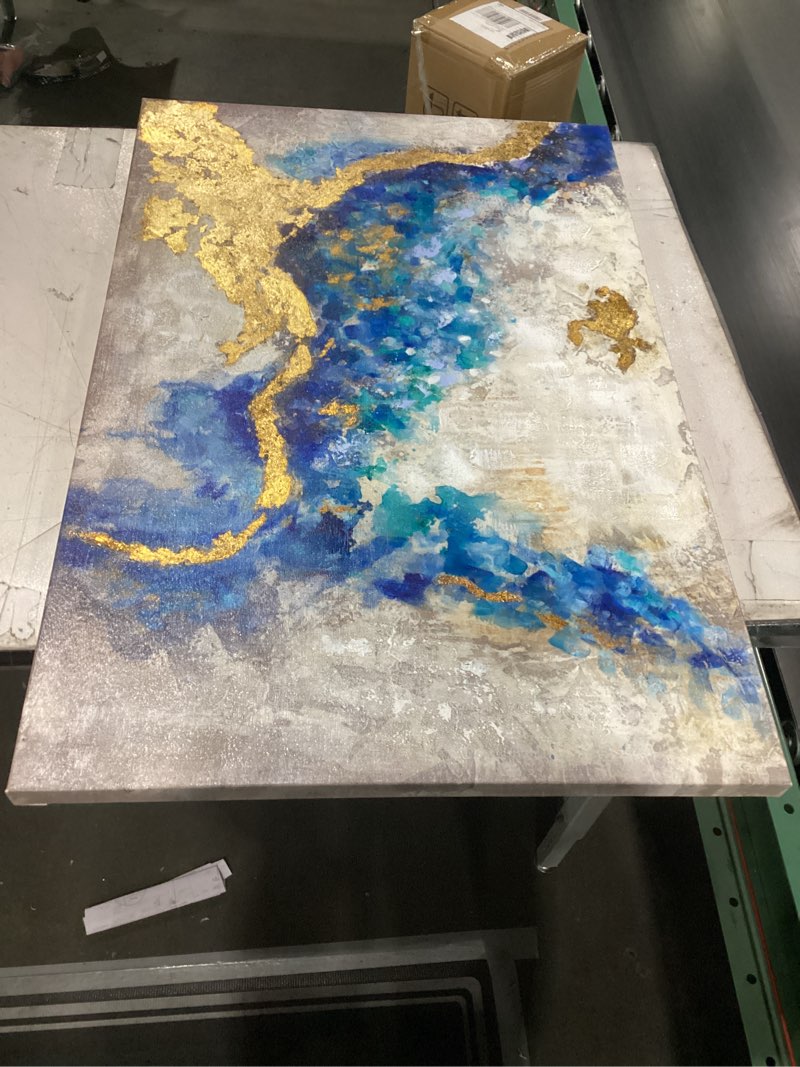 Condition photo showing New/Like New for Blue And Gold Wall Decor Set Teal Abstract Painting Canvas Wall Art Decor Colorful Oil Painting Artwork Picture For Bedroom Living Room Bathroom Decorations Aesthetic(12'' x 16'' x 1 Panel) Abstract wall art 16"L x 11"W