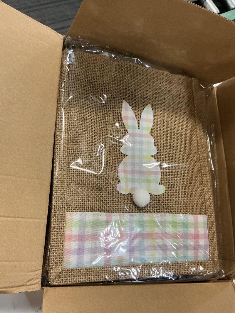 Condition photo showing New/Like New for wesnoy 12 pack easter burlap bunny bags large easter basket rabbit pastel gift bags with handle & waterproof lining reusable spring gift bag for egg hunt, candy favor
