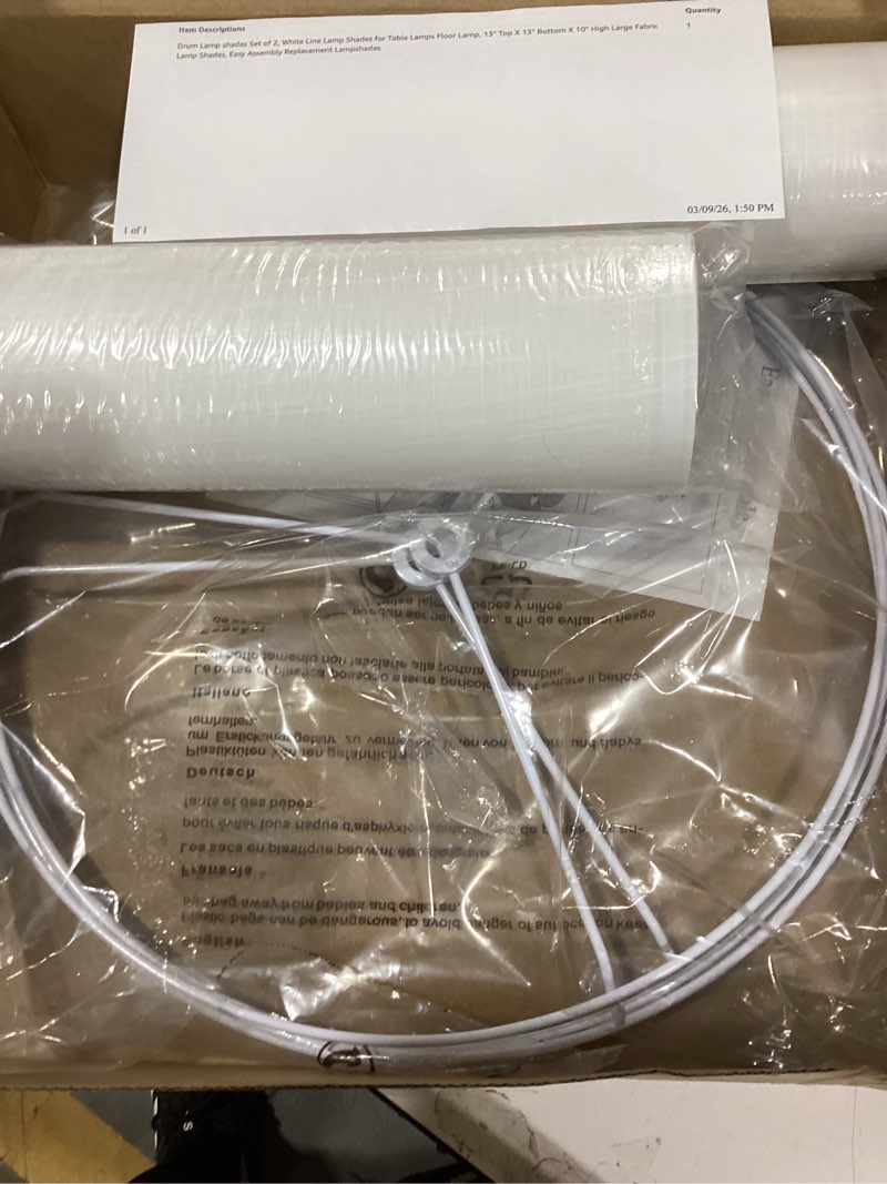 Condition photo showing New/Like New for drum lamp shades set of 2, white line lamp shades for table lamps floor lamp, 13" top x 13" bottom x 10" high large fabric lamp shades, easy assembly replacement lampshades white-2pack