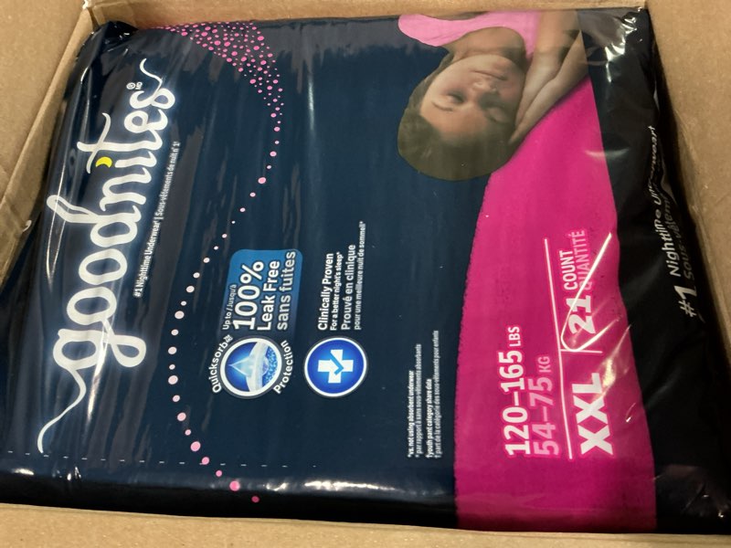 Condition photo showing Good Condition for Goodnites Girls' Nighttime Underwear, Size XXL (120-165 lbs), 42 Ct (2 Packs of 21), Packaging May V