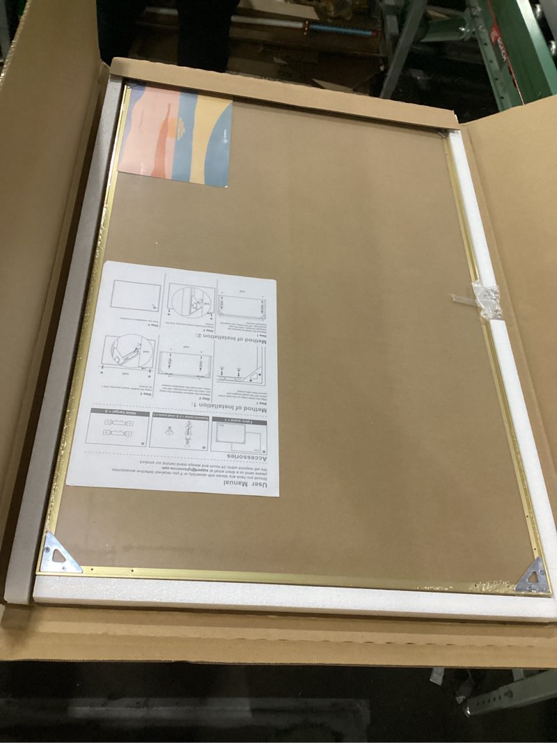 Condition photo showing New/Like New for Bulletin Board 30 x 20 inches, Black Pin Board, Golden Aluminum Framed Fabric Cork Board with 10 Push Pins Black Fabric & Golden Frame 30 x 20 inches