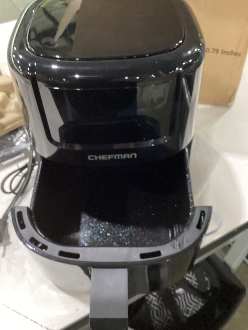 Condition photo showing As Is for CHEFMAN 2 Qt Mini Air Fryer – Digital Space-Saving Compact Air Fryer with Nonstick and Dishwasher Safe Basket, Quick & Easy Meals in Minutes, Features Digital Timer and Shake Reminder – Black 2 Quart Black