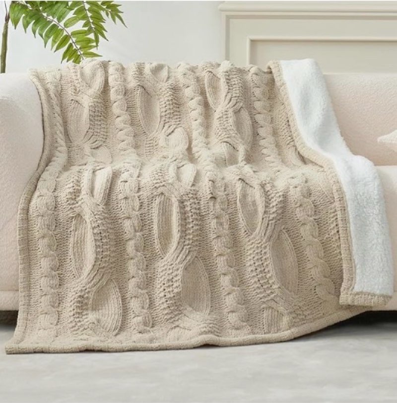 amélie home cable knit throw blanket for couch, chenille sherpa soft cozy throw blankets for sofa chair comfortable home size unknown 