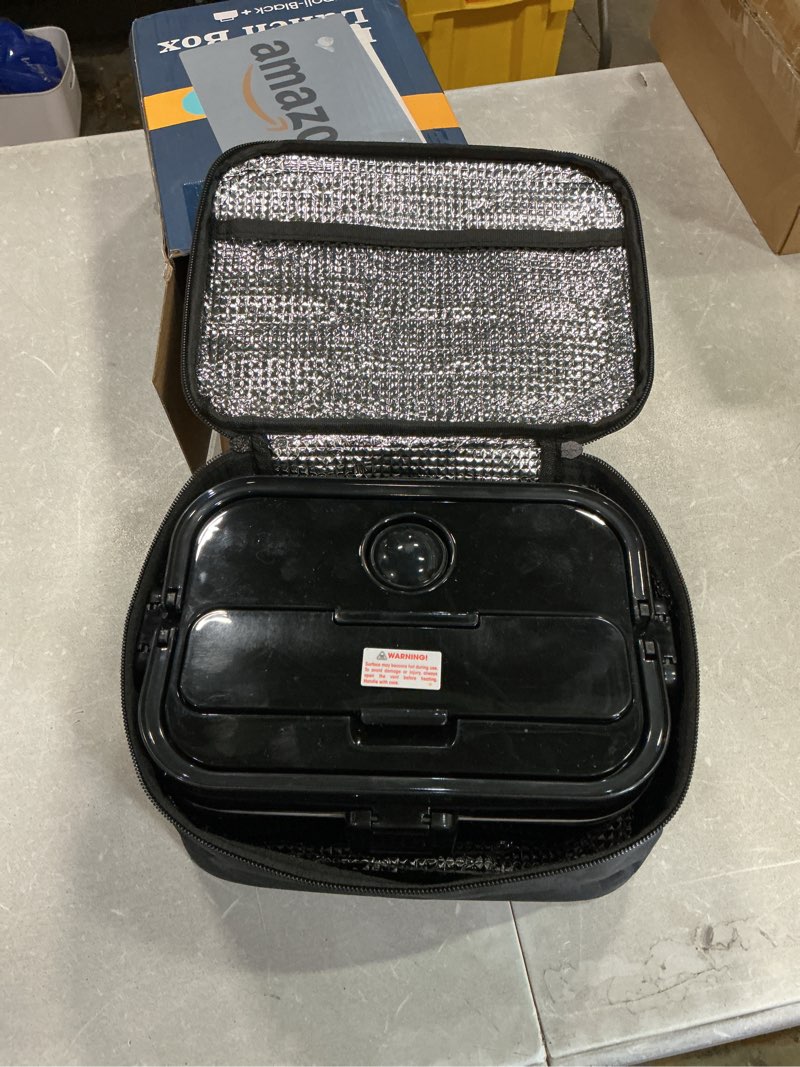 Condition photo showing As Is for travelisimo extra-large electric lunch box for adults holds up to 8 cups - 80w heated lunch box for men 1.8l, portable food warmer for travel & work, loncheras electricas para calentar almuerzo black