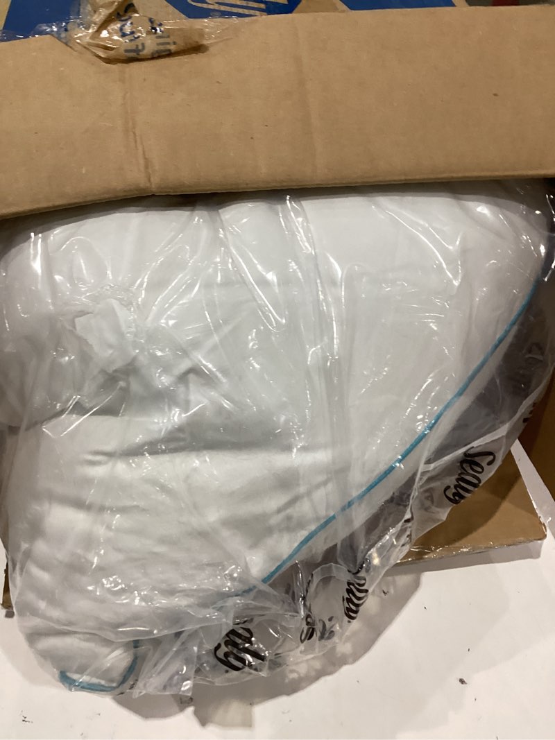 Condition photo showing As Is for sealy slumber bed pillow soft, breathable, 100% cotton cover, temperature balancing, moisture wicking, hypoallergenic everfluff fiberfill, machine washable, standard/queen size pillow, white- 2 pack