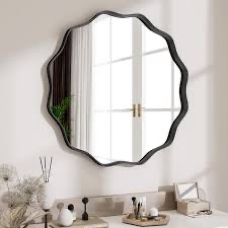 Aluminum Round Wavy Wall Mirror – Modern Metal Frame Decorative Mirror for Living Room, Bedroom, Entryway