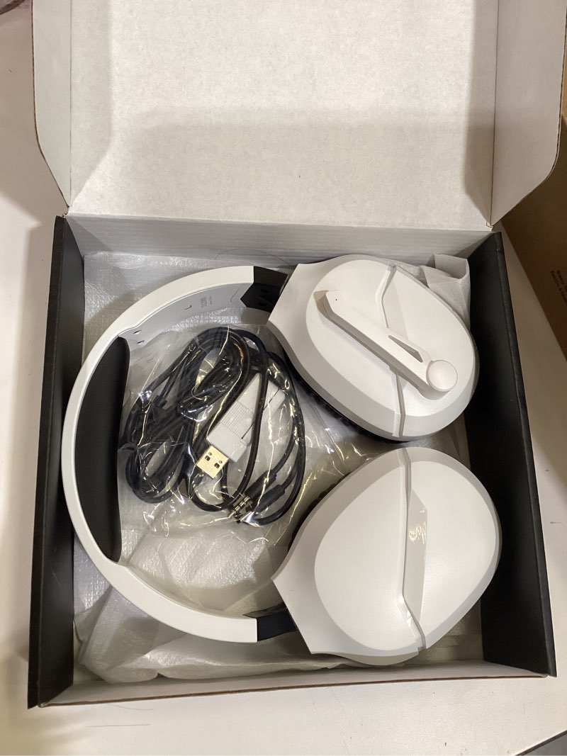 Condition photo showing As Is for wolflaws wireless gaming headset with noise canceling microphone for ps5, pc, ps4, 2.4g/bluetooth gaming headphones with usb and type-c connector, wired mode for controller gamecube white regular edition