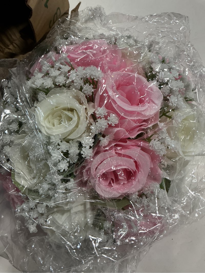 Condition photo showing Good Condition for blosmon fake flowers ball centerpieces: 2 pcs pink rose babys breath artificial flowers wedding decoration for table silk kissing floral bouquet arrangements for home party diy decor pink & white 2