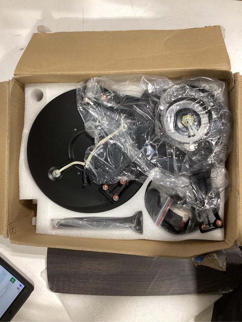 Condition photo showing Good Condition for hounberi 52" farmhouse ceiling fan with light and remote, black industrial caged ceiling with seeded glass, 6-speed reversible dc motor, dual finish 6 blades, black ceiling fan for living room bedroom black02 52 inch